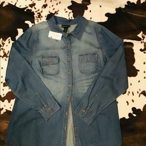 New Lane Bryant Long Sleeved Ombré Denim Shirt
